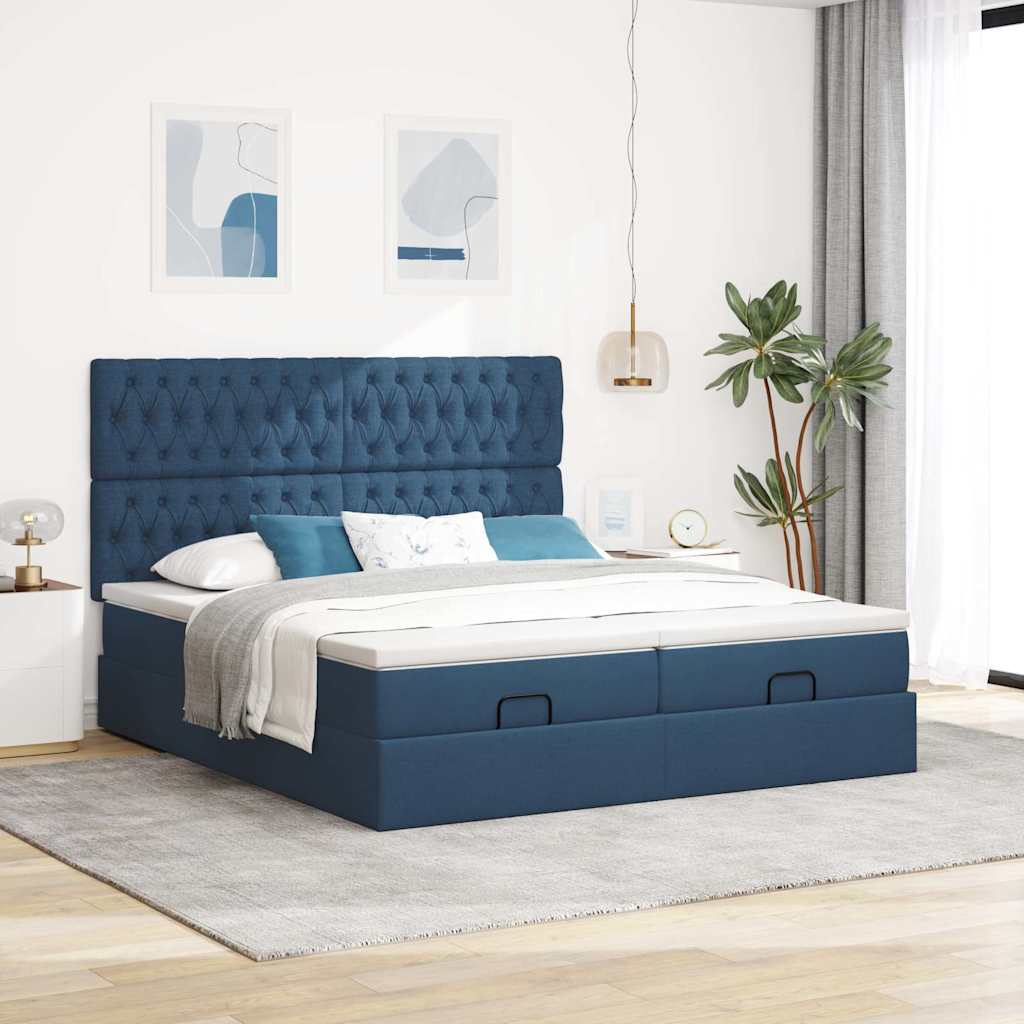 osmannisk sengeramme med madrasser 180x200 cm stof blå