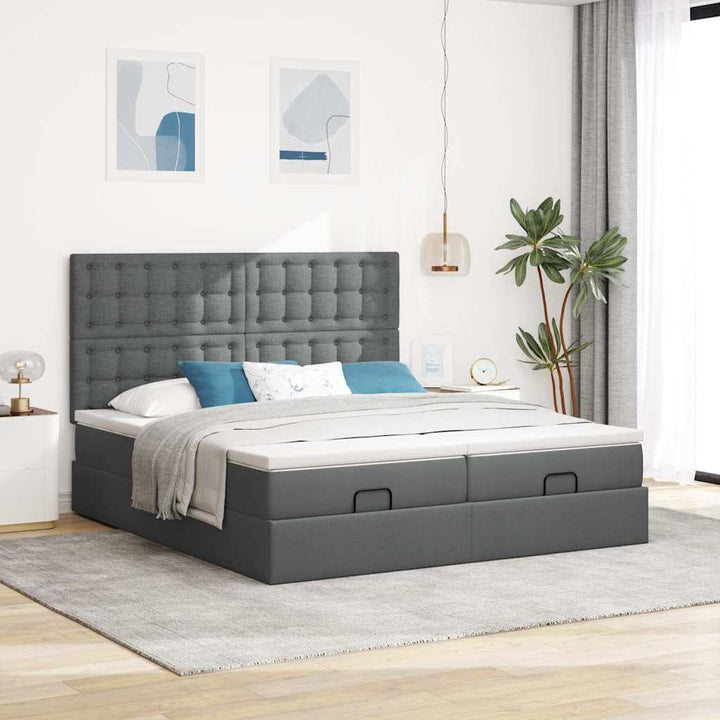 osmannisk sengeramme med madrasser 200x200 cm stof mørkegrå