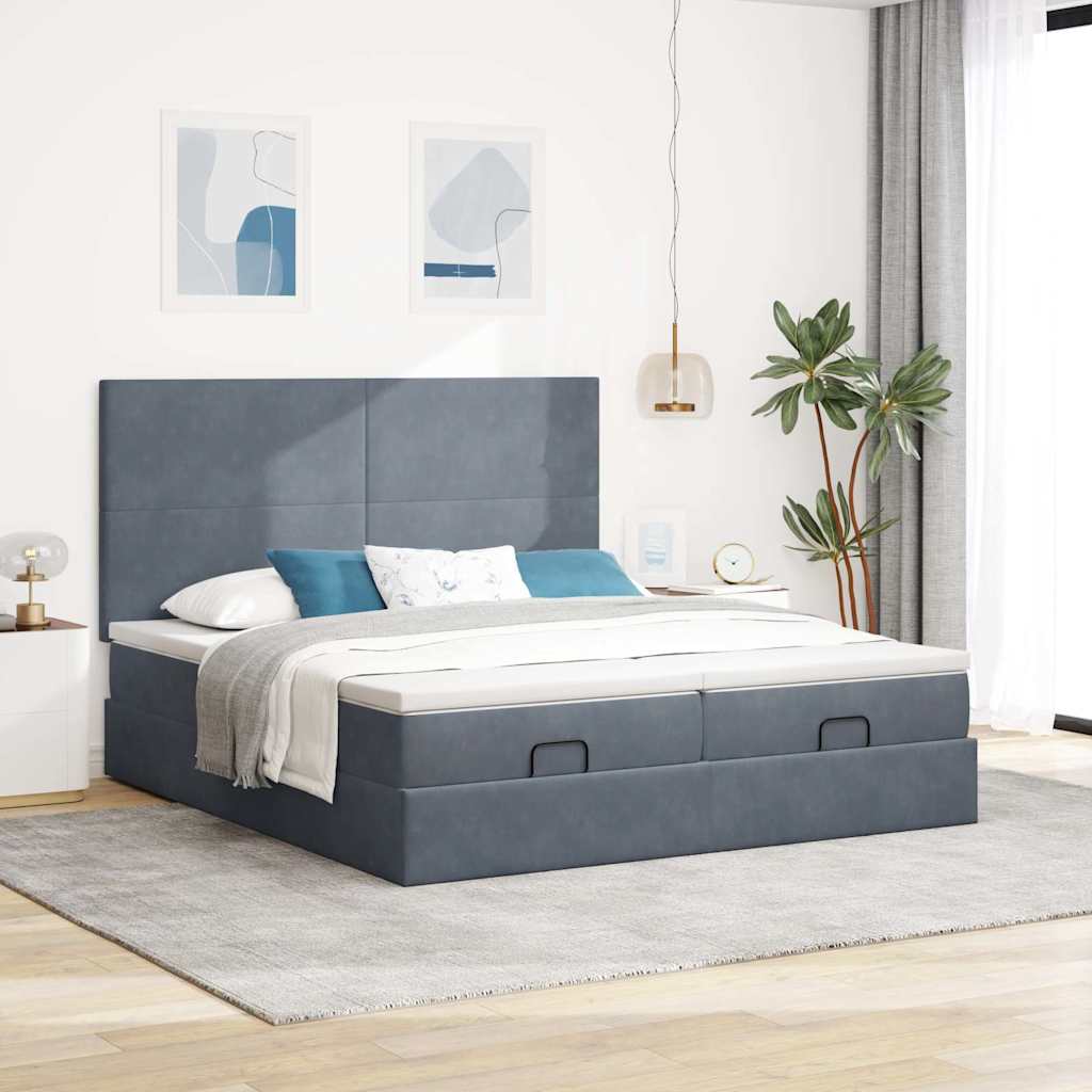 osmannisk sengeramme med madrasser 180x200 cm fløjl mørkegrå