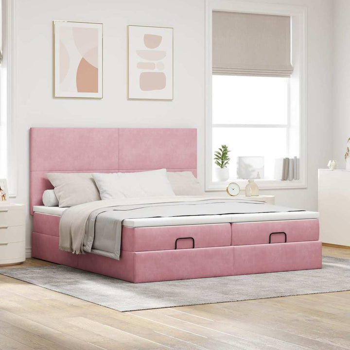 osmannisk sengeramme med madrasser 180x200 cm fløjl lyserød