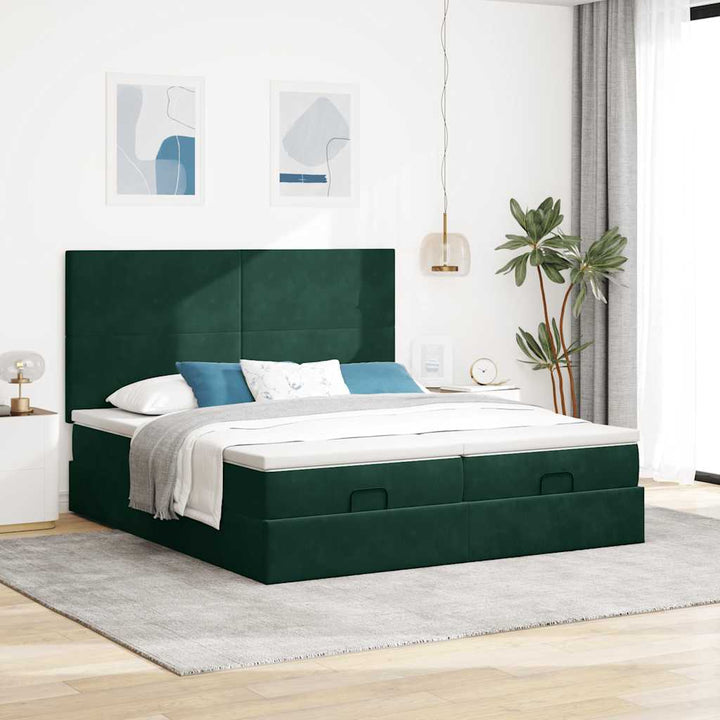 osmannisk sengeramme med madrasser 200x200 cm fløjl mørkegrøn