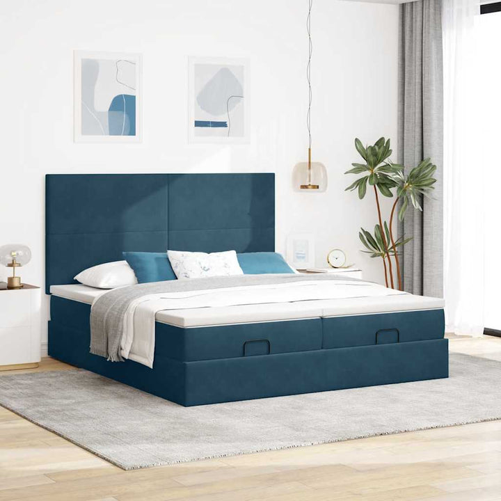 osmannisk sengeramme med madrasser 200x200 cm fløjl mørkeblå