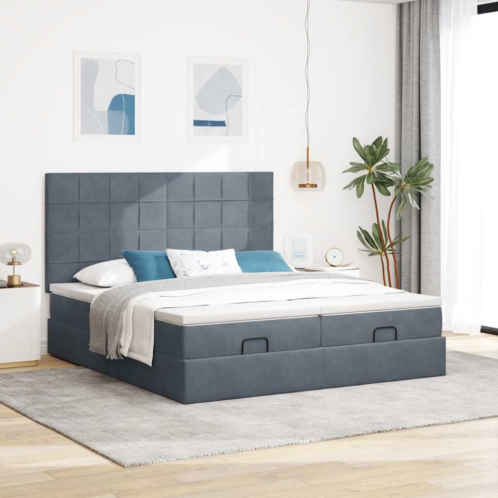 osmannisk sengeramme med madrasser 180x200 cm fløjl mørkegrå