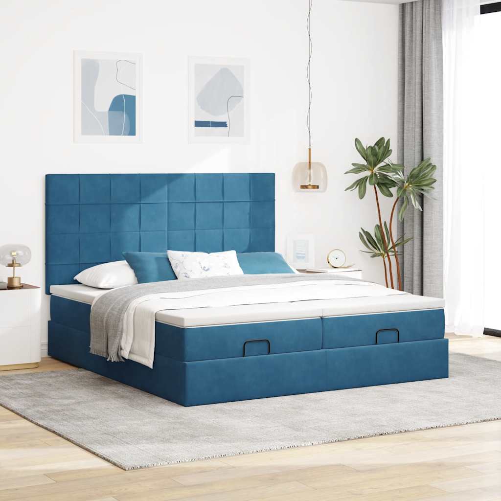 osmannisk sengeramme med madrasser 180x200 cm fløjl mørkeblå