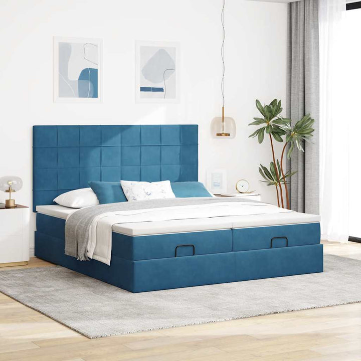osmannisk sengeramme med madrasser 180x200 cm fløjl mørkeblå