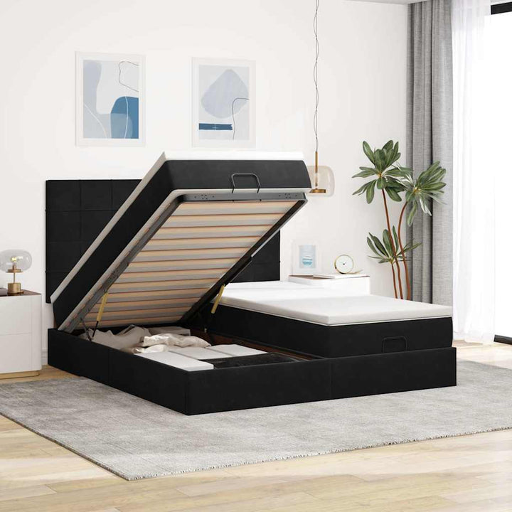 osmannisk sengeramme med madrasser 200x200 cm fløjl sort