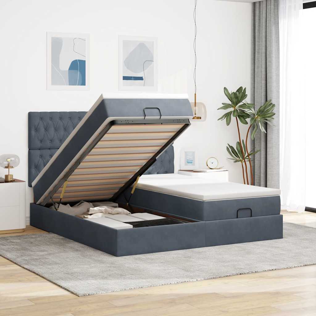 osmannisk sengeramme med madrasser 160x200 cm fløjl mørkegrå