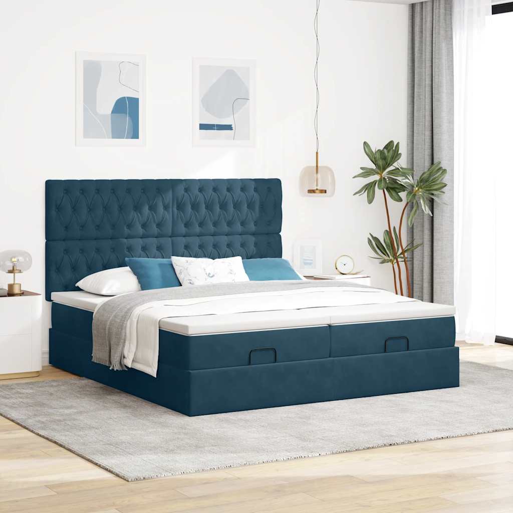 osmannisk sengeramme med madrasser 160x200 cm fløjl mørkeblå