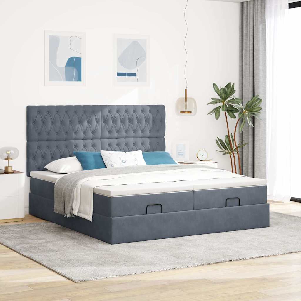osmannisk sengeramme med madrasser 180x200 cm fløjl mørkegrå