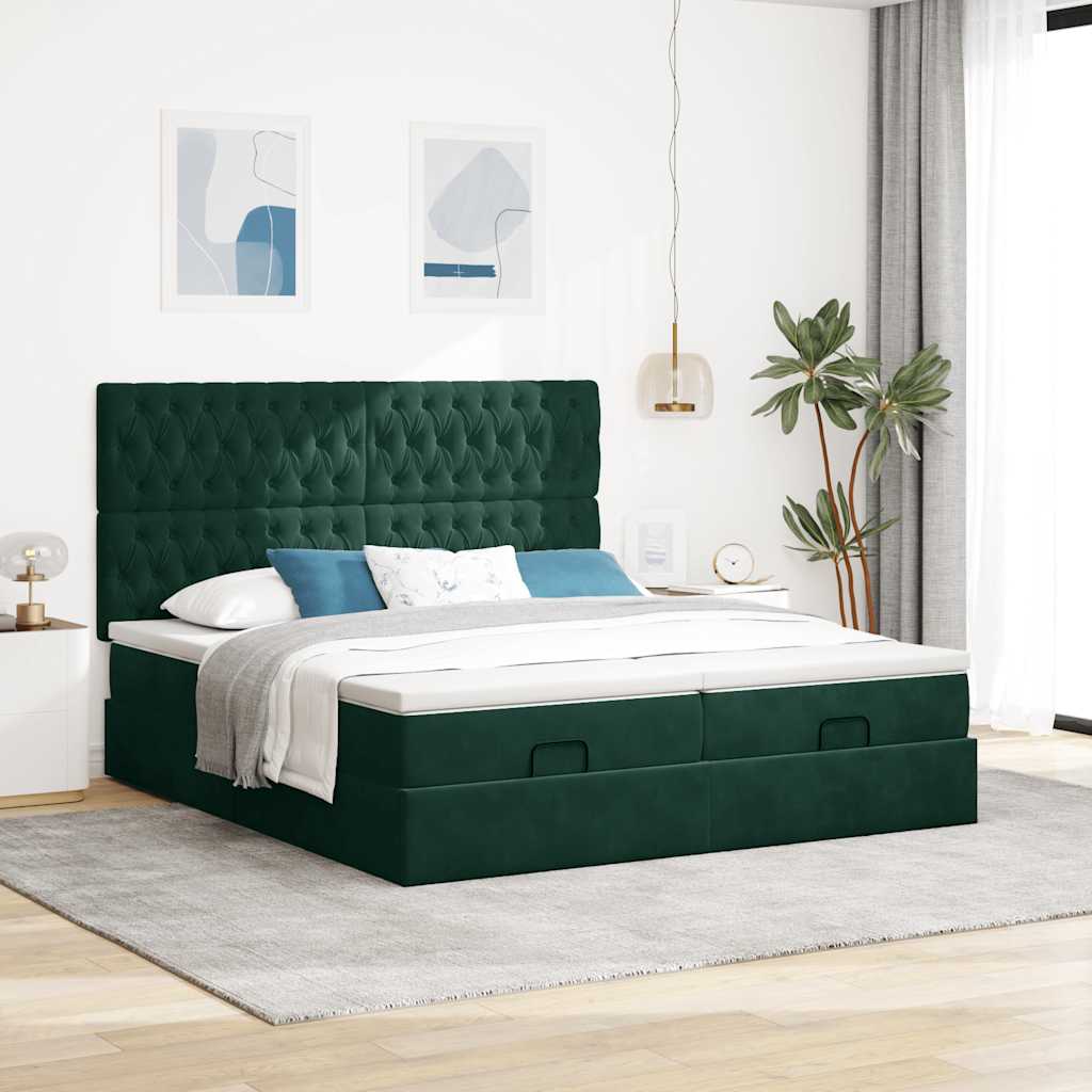 osmannisk sengeramme med madrasser 180x200 cm fløjl mørkegrøn