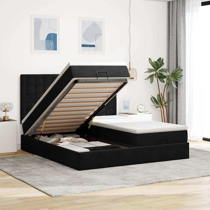 osmannisk sengeramme med madrasser 180x200 cm fløjl sort