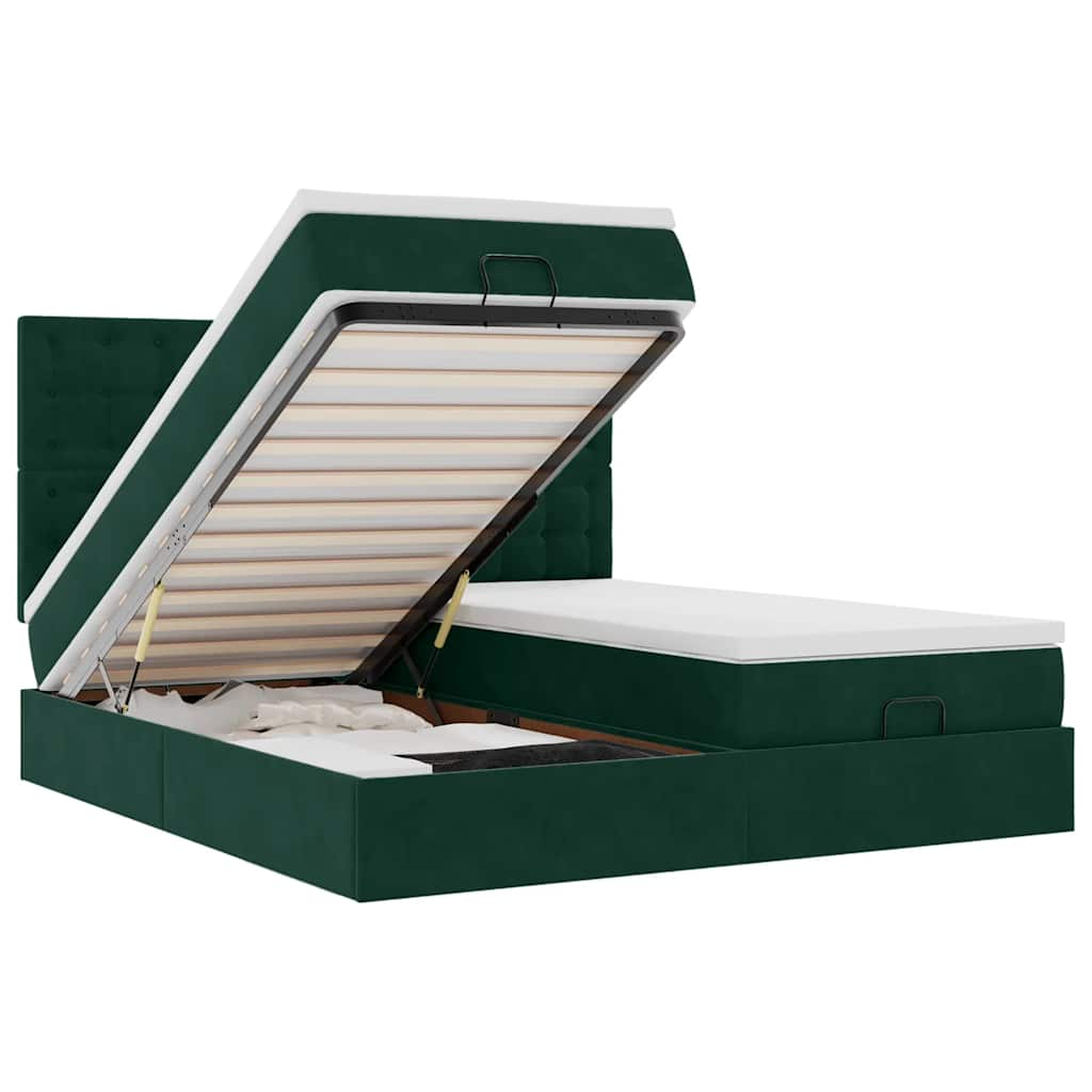 osmannisk sengeramme med madrasser 200x200 cm fløjl mørkegrøn