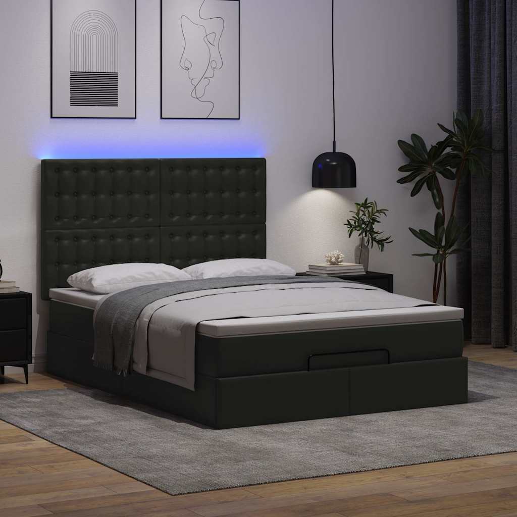osmannisk sengeramme med madras 140x190 cm kunstlæder sort