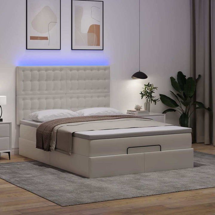 osmannisk sengeramme med madras 140x190 cm kunstlæder hvid