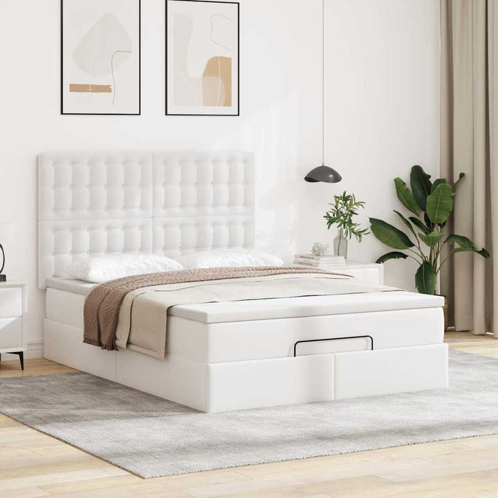 osmannisk sengeramme med madras 140x190 cm kunstlæder hvid
