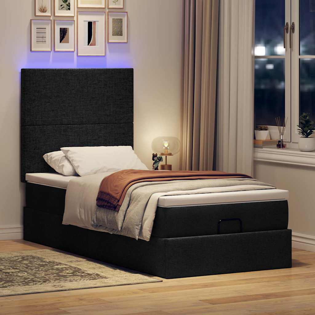 osmannisk sengeramme med madras 90x200 cm stof sort