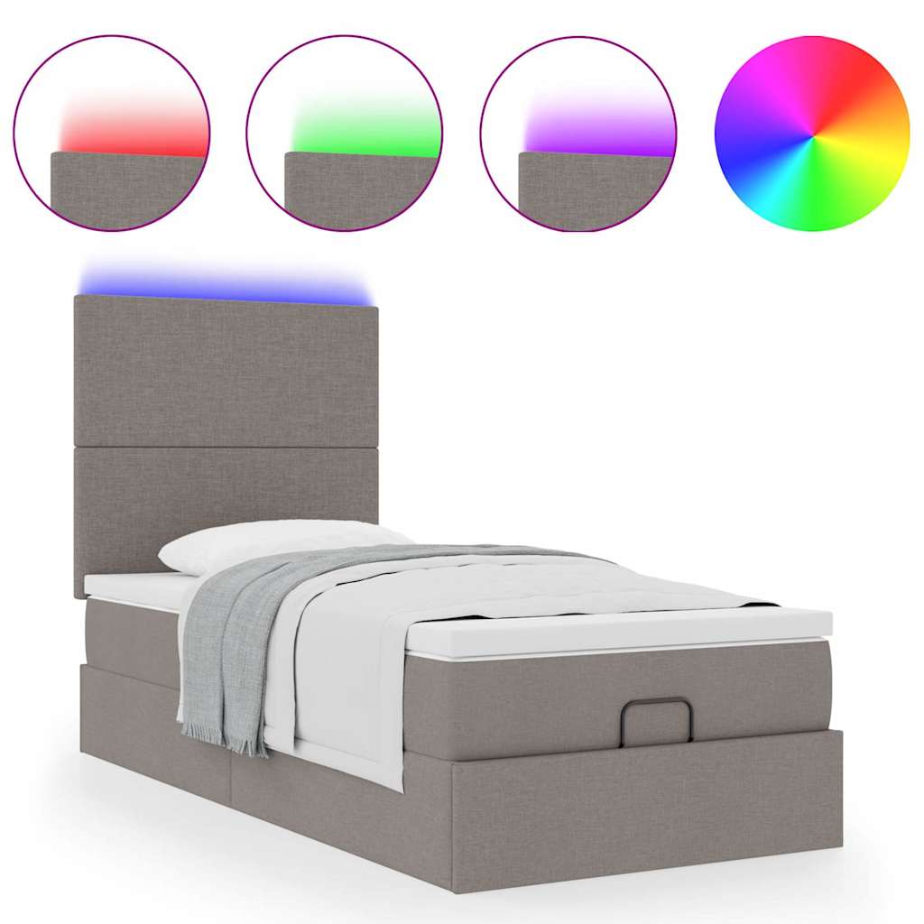 ottoman seng med madras & LEDs 90x200 cm stof gråbrun