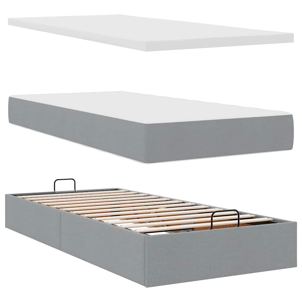 osmannisk sengeramme med madras 100x200 cm stof lysegrå
