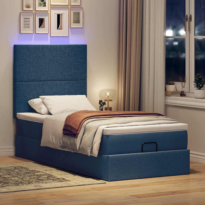Ottoman seng med madras & LEDs Blå 100x200 cm Stof