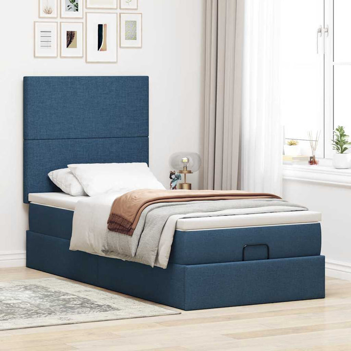Ottoman seng med madras & LEDs Blå 100x200 cm Stof