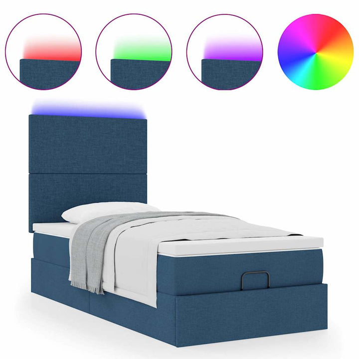 Ottoman seng med madras & LEDs Blå 100x200 cm Stof