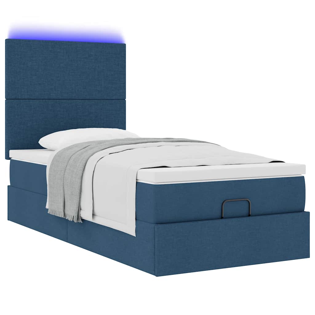 Ottoman seng med madras & LEDs Blå 100x200 cm Stof