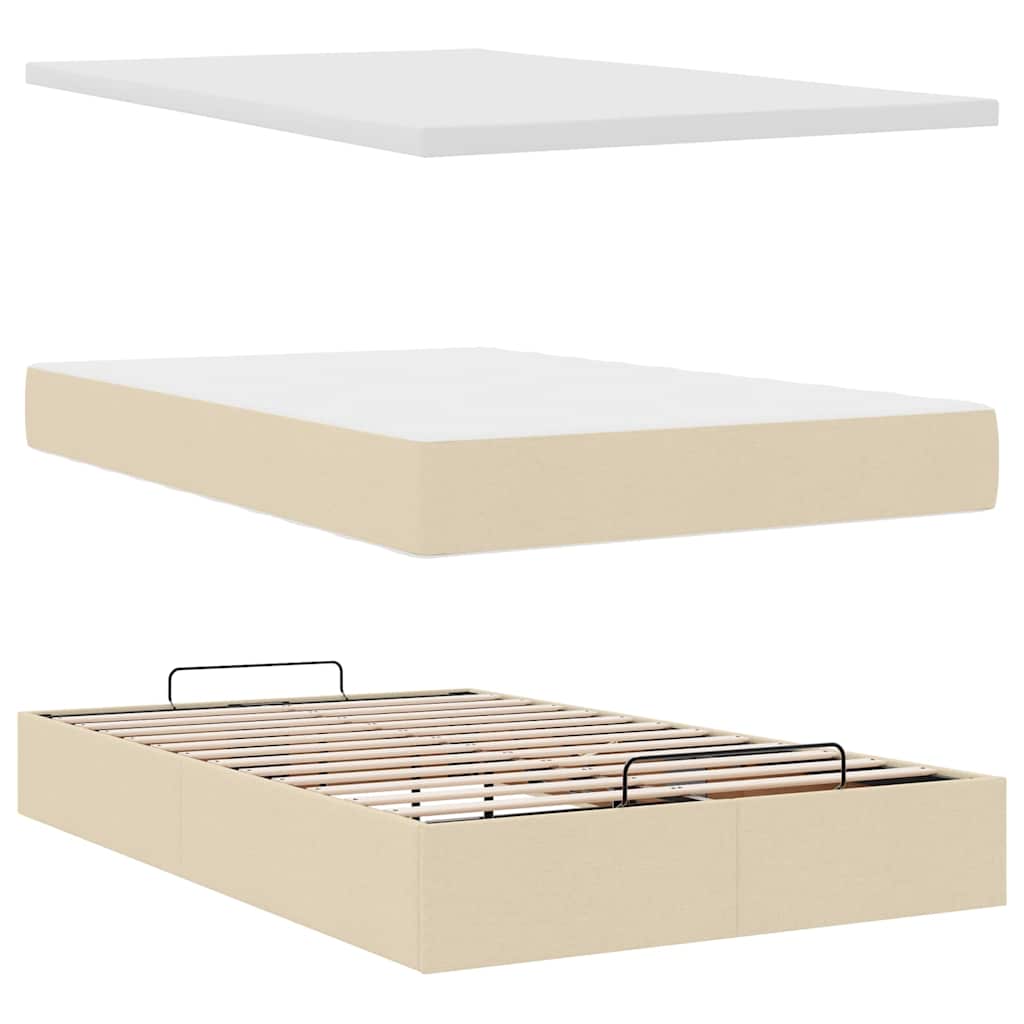 osmannisk sengeramme med madras 120x200 cm stof cremefarvet