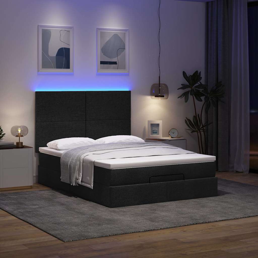 osmannisk sengeramme med madras 140x190 cm stof sort