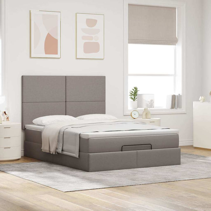 osmannisk sengeramme med madras 140x190 cm stof gråbrun