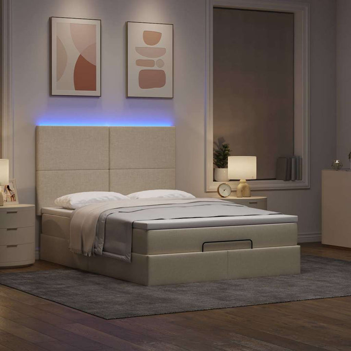 osmannisk sengeramme med madras 140x190 cm stof cremefarvet