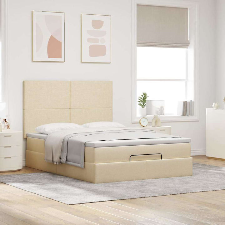 osmannisk sengeramme med madras 140x190 cm stof cremefarvet