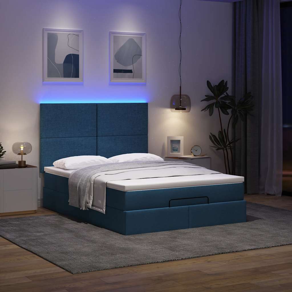 osmannisk sengeramme med madras 140x190 cm stof blå