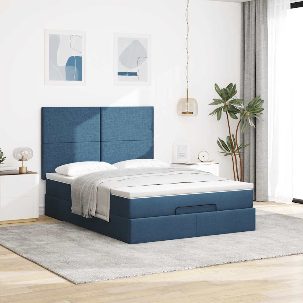 osmannisk sengeramme med madras 140x190 cm stof blå