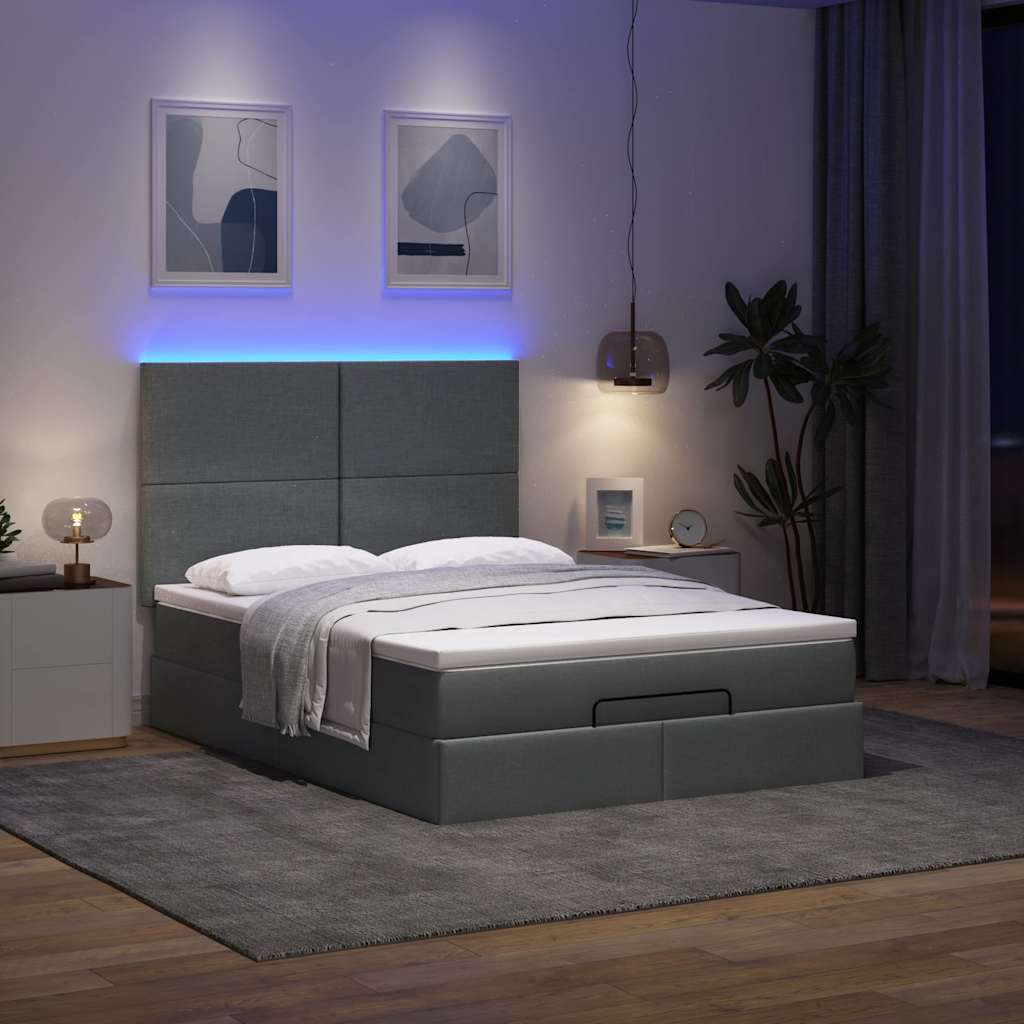 osmannisk sengeramme med madras 140x200 cm stof mørkegrå