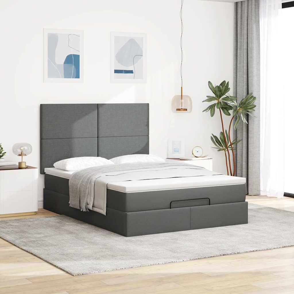 osmannisk sengeramme med madras 140x200 cm stof mørkegrå