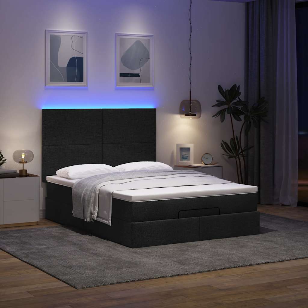osmannisk sengeramme med madras 140x200 cm stof sort