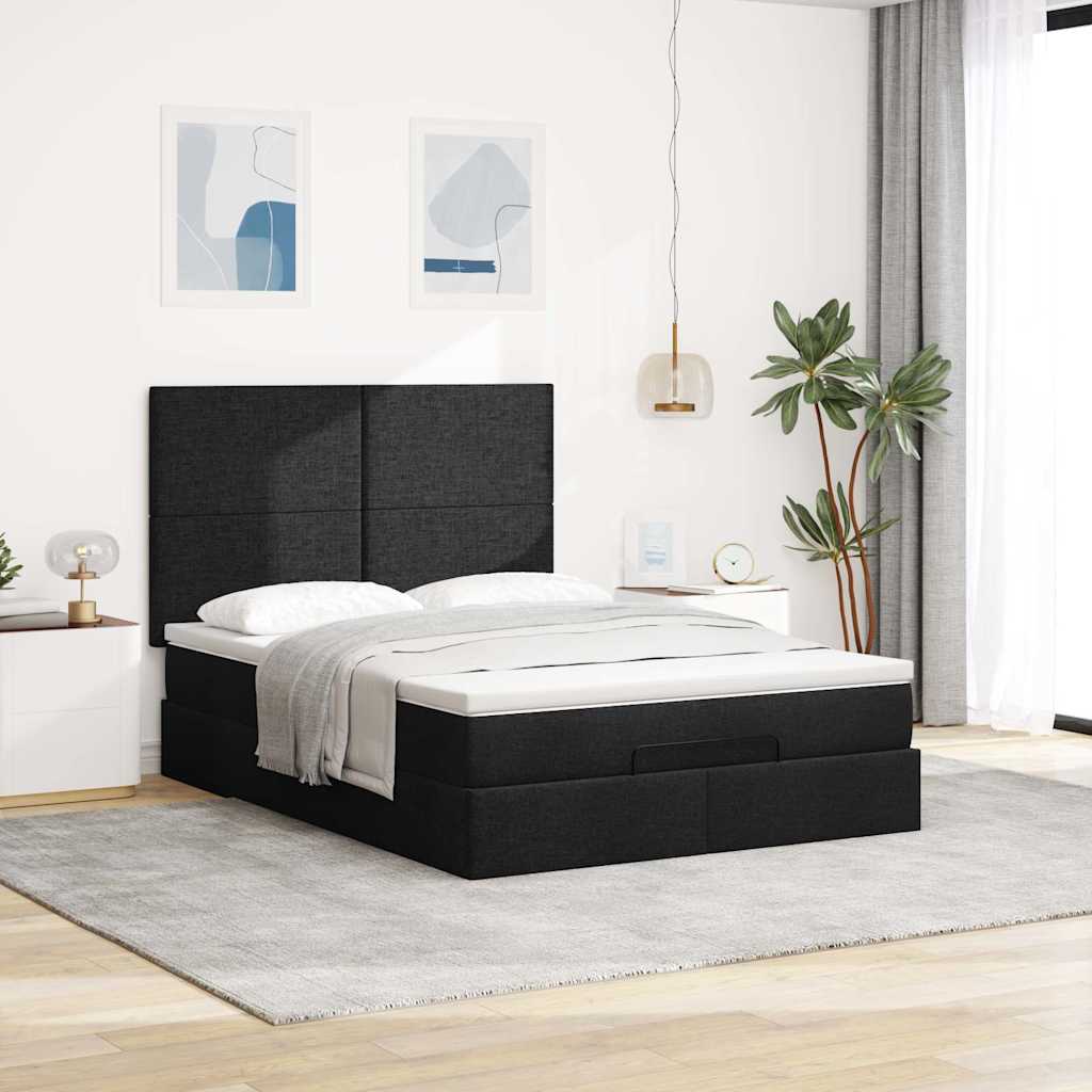 osmannisk sengeramme med madras 140x200 cm stof sort