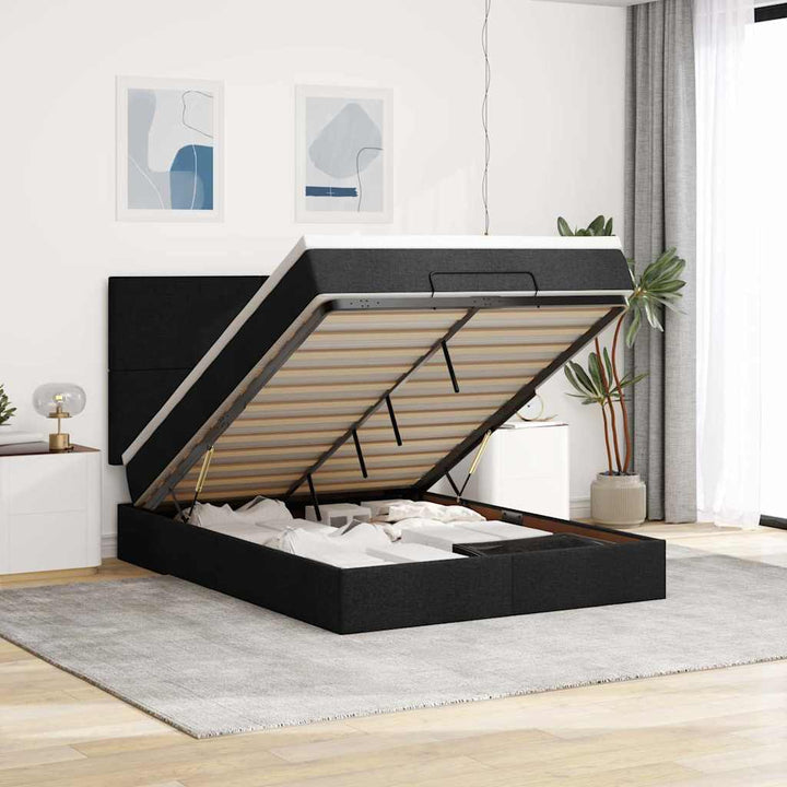osmannisk sengeramme med madras 140x200 cm stof sort