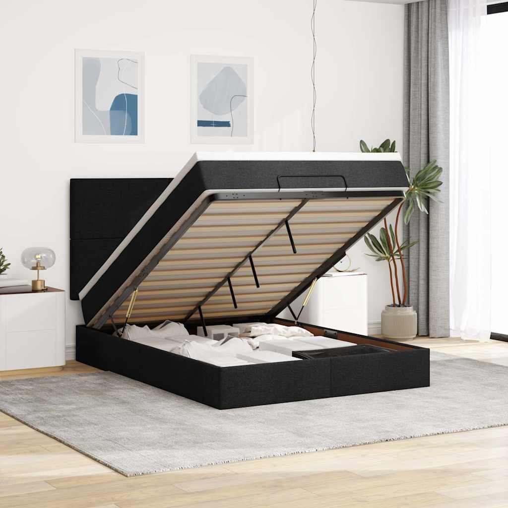 osmannisk sengeramme med madras 140x200 cm stof sort