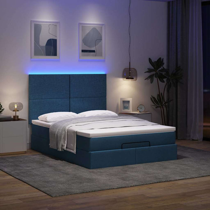 osmannisk sengeramme med madras 140x200 cm stof blå