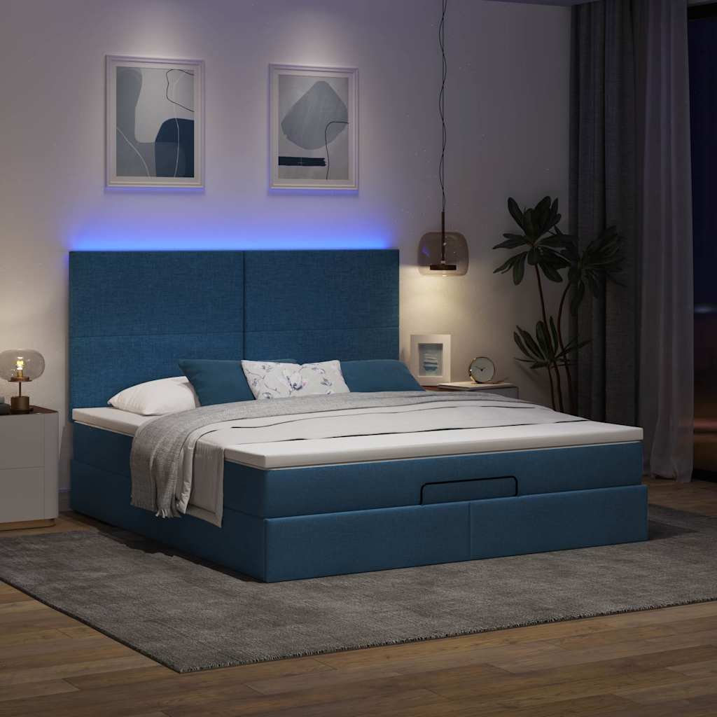 osmannisk sengeramme med madras 160x200 cm stof blå
