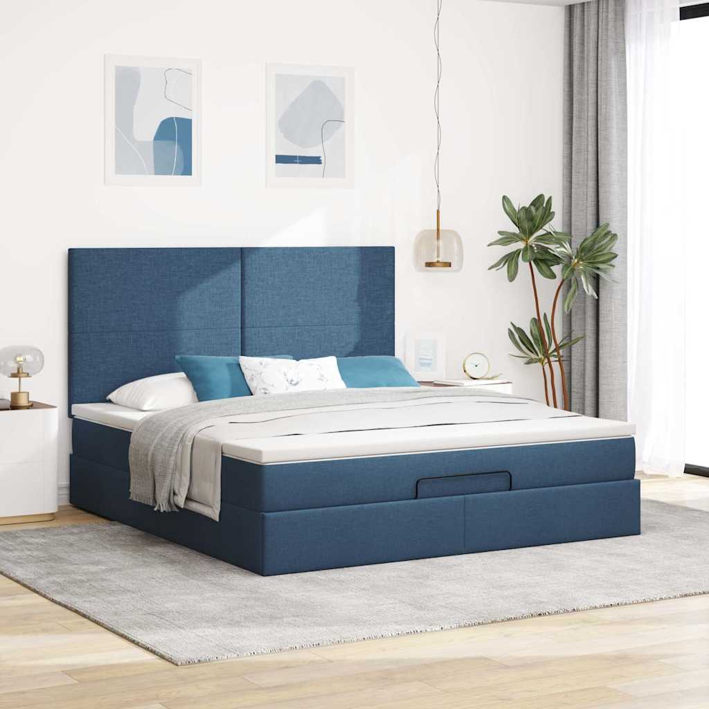 osmannisk sengeramme med madras 160x200 cm stof blå