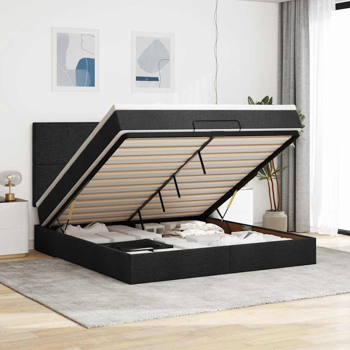 osmannisk sengeramme med madras 180x200 cm stof sort