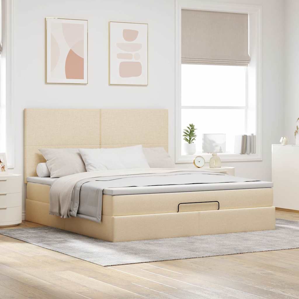 osmannisk sengeramme med madras 180x200 cm stof cremefarvet