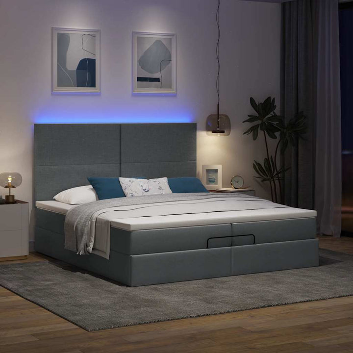 osmannisk sengeramme med madrasser 200x200 cm stof mørkegrå