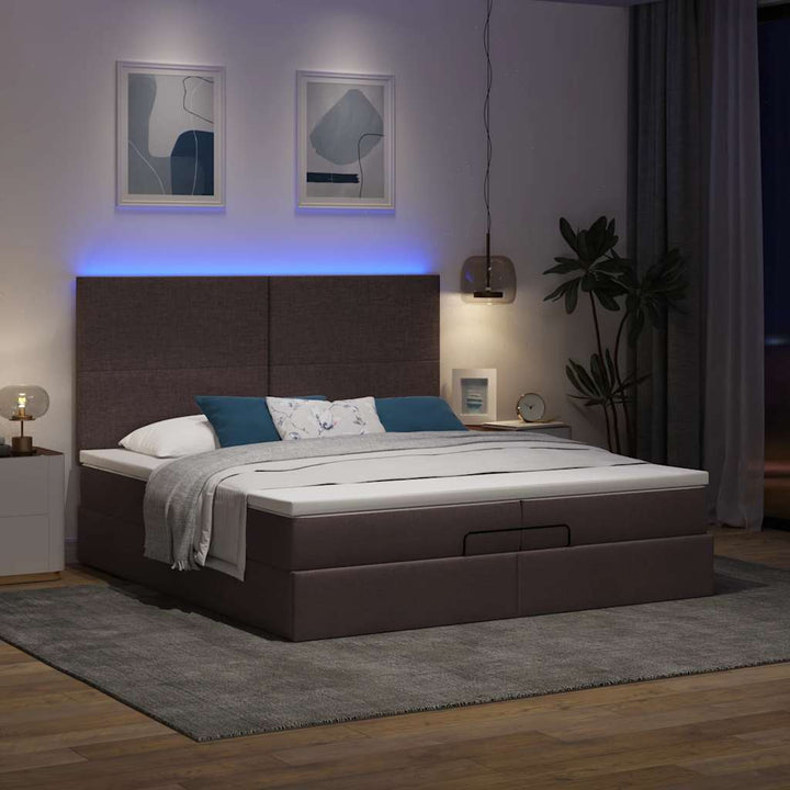 osmannisk sengeramme med madrasser 200x200 cm stof mørkebrun
