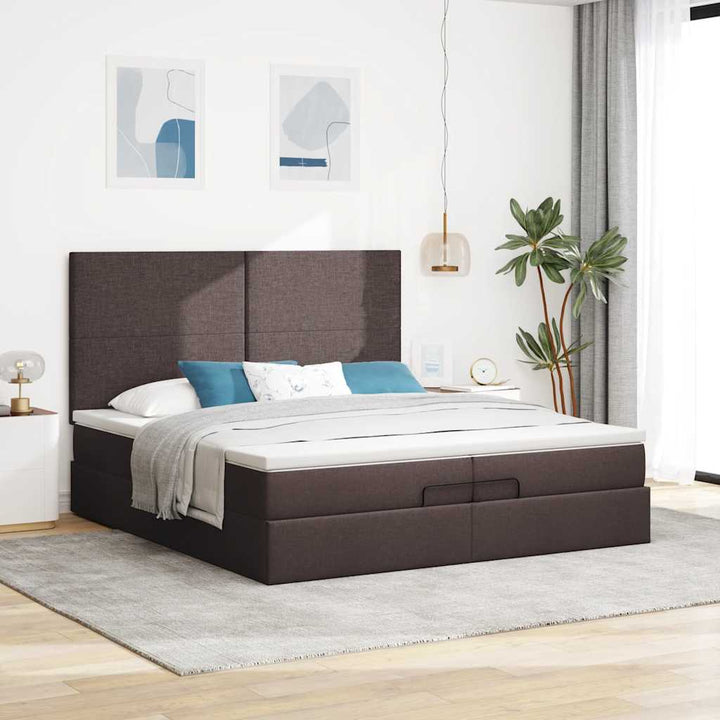 osmannisk sengeramme med madrasser 200x200 cm stof mørkebrun
