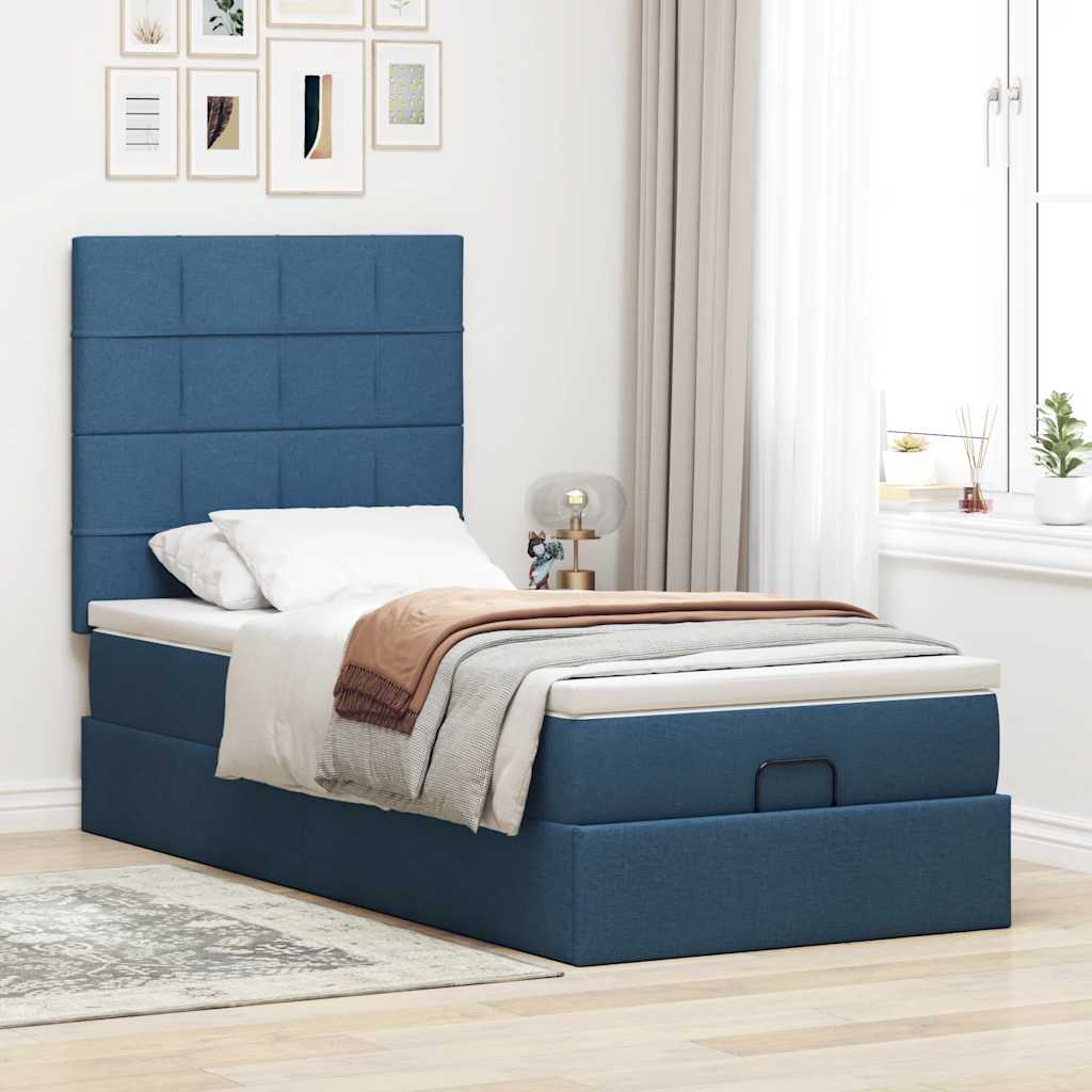osmannisk sengeramme med madras 90x190 cm stof blå
