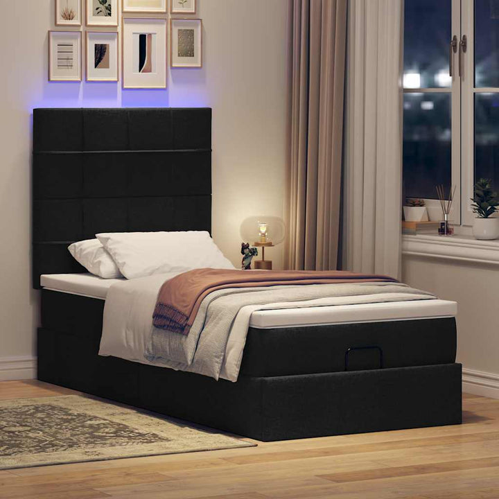 osmannisk sengeramme med madras 90x200 cm stof sort