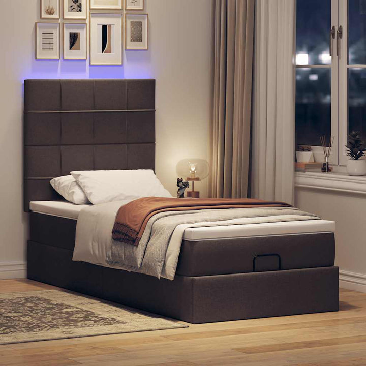 ottoman seng med madras & LEDs 90x200 cm stof mørkebrun